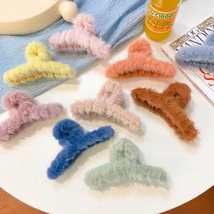 Juego de pinzas para el pelo de felpa suave para mujer, grandes garras de invierno.