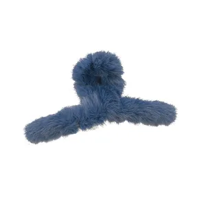 Pinza para el pelo azul y esponjosa para mujer, garra de tiburón de peluche suave y elegante.