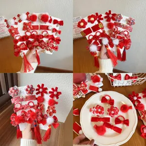 Red Chinese New Year Hair Clips Cute Bow Tassels Hair Barrettes Festive Hair Accessories
