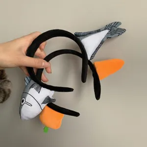 Funny plush fish and carrot headbands cute cartoon hair hoops for daily wear and party styling