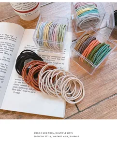 Colorful seamless hair ties elastic rubber bands set with clear plastic box for daily hair styling.