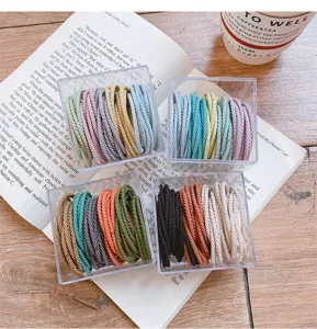 Colorful seamless hair ties set with clear plastic boxes, high elasticity thick rubber bands.