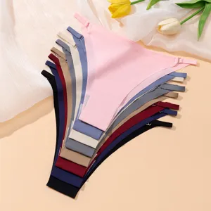 Tanga femme string sans coutures en soie glacée taille basse sexy avec anneaux métalliques.