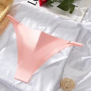 Femme string sans coutures en soie glacée taille basse culotte anneau rose détail