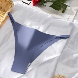 String bas de taille en soie glacée sans couture pour femmes, sous-vêtement sexy avec anneaux.