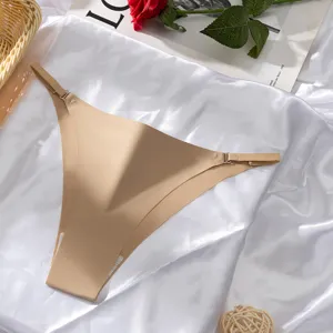 Femme taille basse string en soie glacée sans coutures sexy uni sous-vêtement anneaux