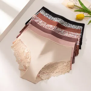 Femmes sexy dentelle florale culotte imprimé léopard slip confortable douce sous-vêtement