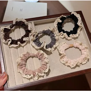 Ensemble chouchou en soie glacée à volants de dentelle, accessoires pour cheveux doux.