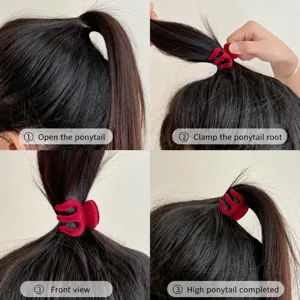 Red velvet hair claw clip for thick hair, non-slip high ponytail holder clip for daily styling.