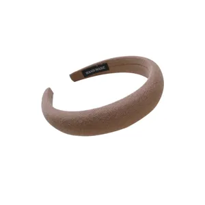 Thick plain fabric headband in milk coffee color, simple chic hair hoop for women and girls.
