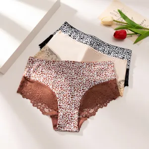 Culotte dentelle imprimé léopard femme slip sexy taille moyenne sous-vêtements