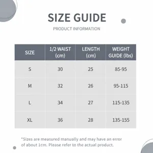 Detalles de la tabla de tallas y medidas para shorts de seguridad de mujer, cintura y largo.