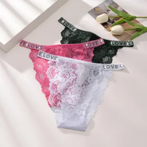Donne pizzo perizoma strass lettera traspirante comodo sexy biancheria intima slip set
