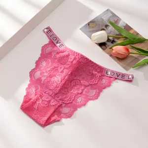 Donna perizoma in pizzo con lettere strass traspirante sexy vita bassa intimo slip
