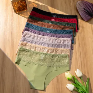 Mujeres cintura baja encaje bragas set transpirable cómodo suave slips ropa interior multicolor