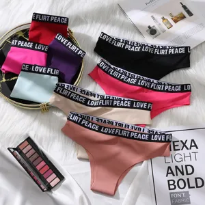 Mutandine senza Cuciture a Vita Bassa da Donna con Fascia Elastica con Lettere Perizoma Bikini Tinta Unita Comodo e Traspirante Lingerie Sexy