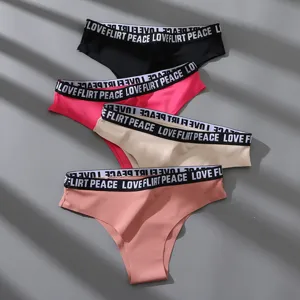 Set di 4 mutandine donna senza cuciture vita bassa monocolore elastico lettere