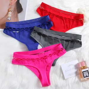 Slip perizoma donna senza cuciture sexy taglio incrociato vita bassa traspirante set 4 pezzi
