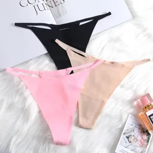 Women seamless ice silk low waist thong sexy solid color breathable underwear 3pcs set