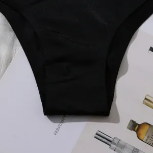 Donna slip senza cuciture vita bassa tinta unita traspirante comfort intimo nero