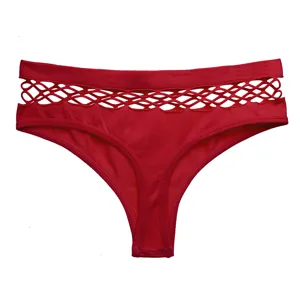 Donna rosso perizoma vita media traspirante rete cava colore solido sexy BIANCHERIA intima