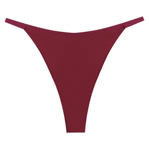 Seamless ice silk women thong low rise solid color sexy underwear breathable T-back panty