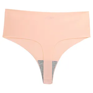 Seamless ice silk high waist thong breathable women solid color comfortable underwear