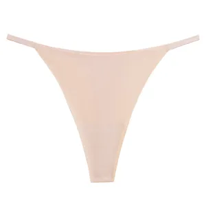 Seamless ice silk low-waist thong for women, solid color sexy breathable minimal underwear.