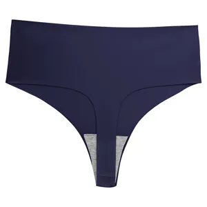 Women seamless ice silk high waist thong underwear solid color breathable quick dry briefs