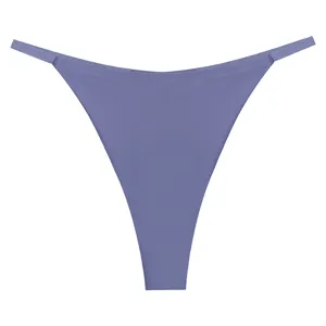 Seamless ice silk thong detail view, solid color low-waist design, soft and breathable fabric.