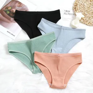 Women Seamless Striped Thong Low Rise Nylon Polyester Panties Comfortable Sexy Solid Color T-Back Briefs For Everyday Wear