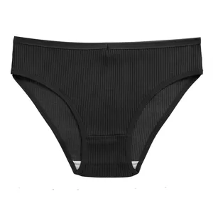 Black ribbed women's briefs detail shot showing soft fabric texture and comfortable elastic waistband.
