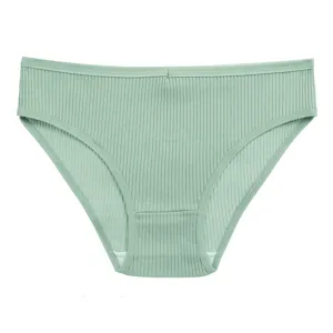 Women comfortable ribbed low-waist solid color underwear detail view, soft knit fabric.