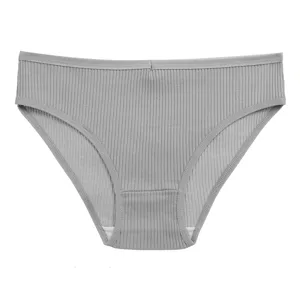 Women solid color ribbed low-waist briefs comfortable seamless underwear everyday wear.
