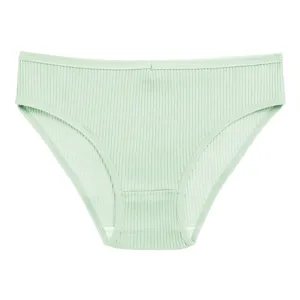 Detailed close-up view of a light green ribbed women's underwear showing fine texture.