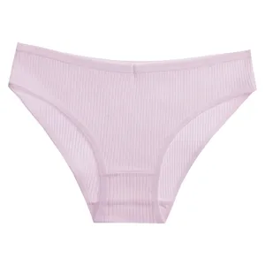 Comfortable solid color ribbed seamless women low waist underwear detailed view closeup