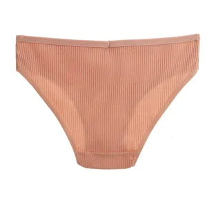 Comfortable women's ribbed seamless low-waist panties in solid pink, soft and breathable fabric.