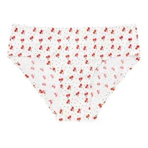 Detailed view of women's seamless ice silk panties with cute red cherry and polka dot print.