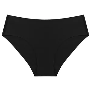 Detail view of women's black seamless ice silk briefs, soft and comfortable basic daily wear.
