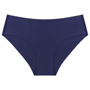 Women seamless ice silk solid color briefs breathable comfortable daily underwear dark blue