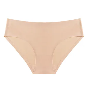 Seamless nude women's briefs detail shot, smooth ice silk fabric, comfortable everyday underwear.