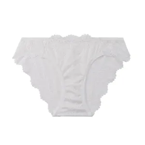 Women's elegant white floral lace breathable sexy briefs hollow out soft underwear apparel