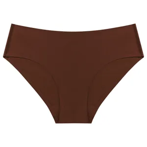 Close-up detail of smooth seamless brown women underwear fabric texture and fine stitching design.