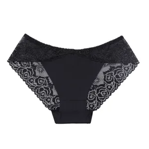 Women's low-waist lace panties, sexy semi-transparent floral lace briefs for daily wear.