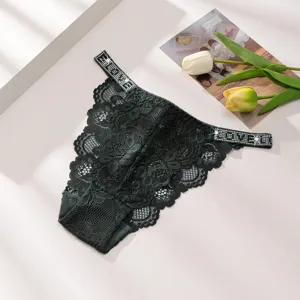 Tanga in pizzo con spalline di strass da donna, intimo sexy e traspirante comodo taglia
