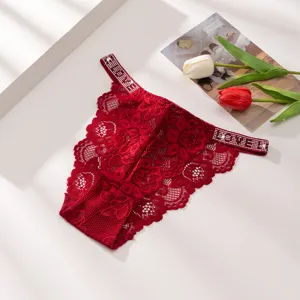 Donna rosso pizzo perizoma intimo con strass lettera cintura traspirante sexy slip
