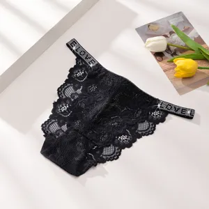 Sexy perizoma nero in pizzo con strass lettere traspirante lingerie donna elegante