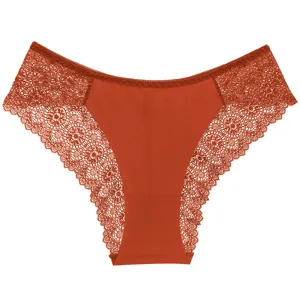 Mujeres sexy cintura baja encaje patchwork bragas transpirable hueco ropa interior detalle
