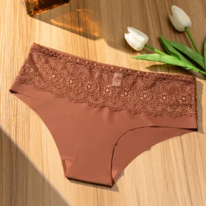 Sexy encaje mujeres ropa interior transpirable comoda cintura baja francesa marron