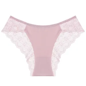 Mujer sexy encaje talle bajo bragas transpirable rosa floral detalle ropa interior